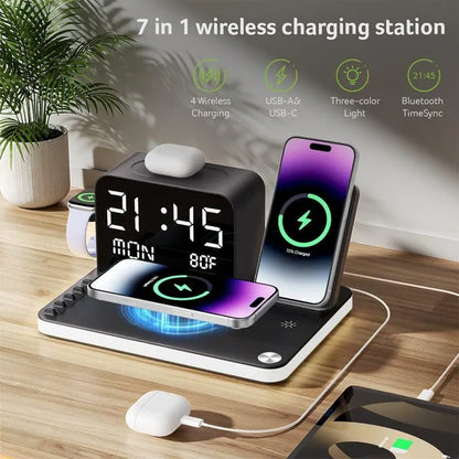 7 in 1 Wireless Charging Station with LED Night Light (Black)