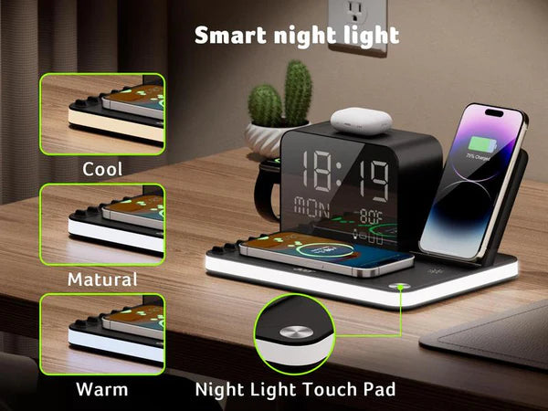 7 in 1 Wireless Charging Station with LED Night Light (Black)