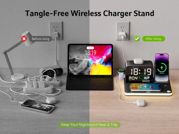 7 in 1 Wireless Charging Station with LED Night Light (Black)