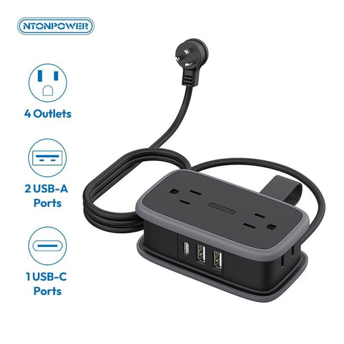 7 in 1 Travel Power Strip with 4 Outlets 3 USB Ports 1 USB C Port Flat Plug 5.24ft Retractable Cord for Cruise Ship Hotel Dorm Room